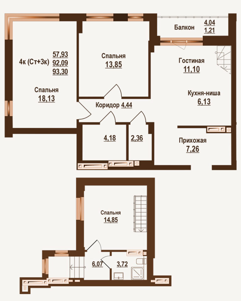 Планировка квартиры 93.30 м² — клубный дом Ривьера